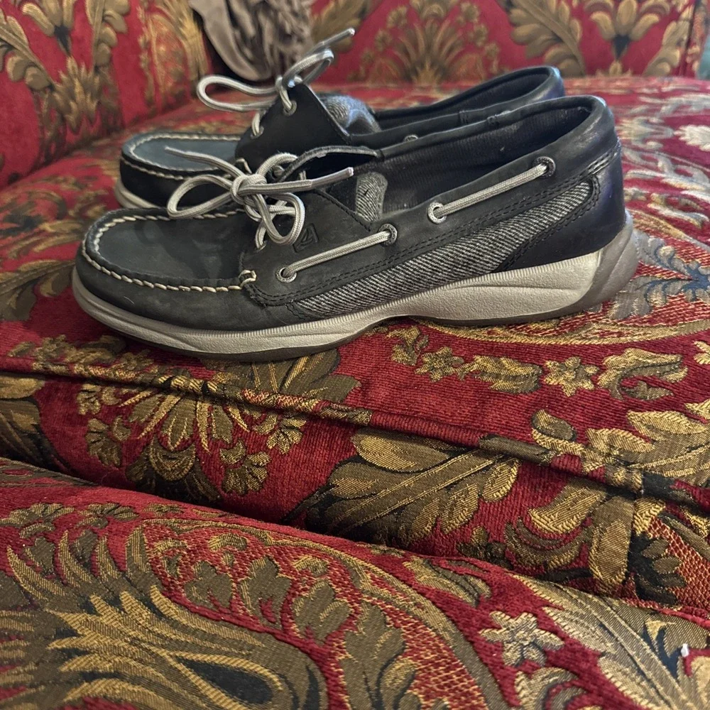 Womens Sperry Top Sider navy leather casual boat shoes sz 7.5